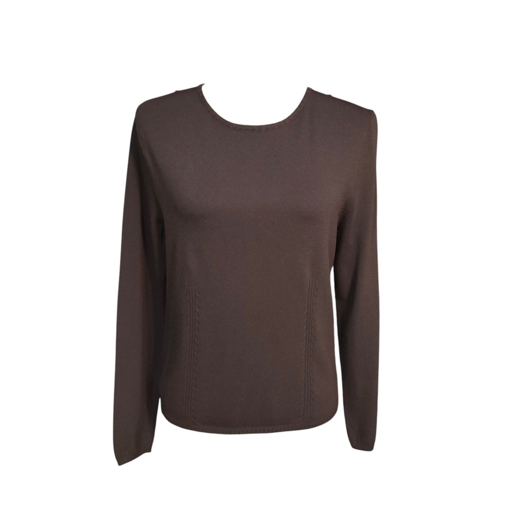 Oscar de la Renta Brown Top Long Sleeve Fall Earthy Minimalist Vintage Medium